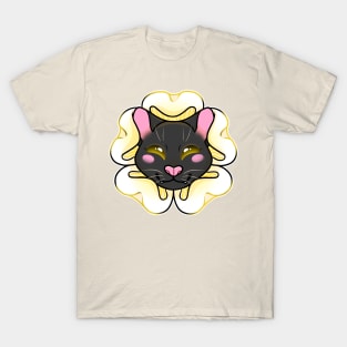 Black Cat with Yellow Flower T-Shirt